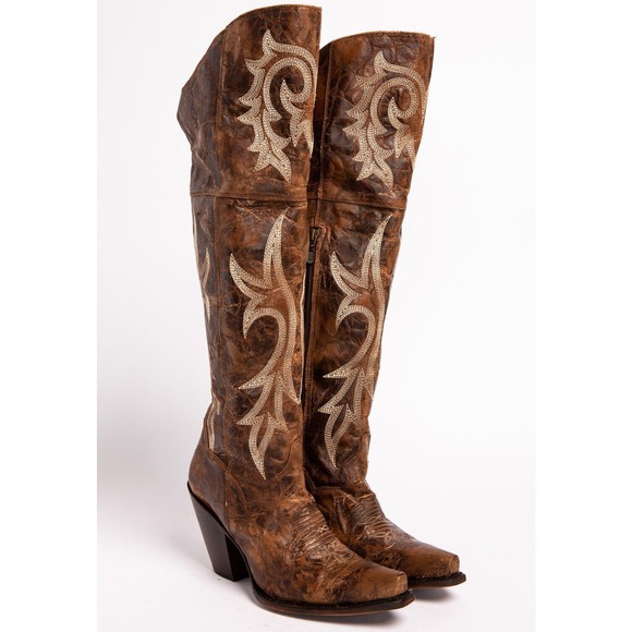 Dan Post Shoes - NEW Dan Post Jilted Womens Over The Knee Western Boots Brown Leather Size 6.5 M